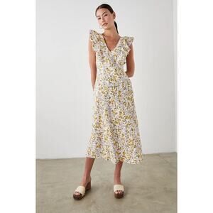 Rails Constance Dress Tansy Midi Floral Linen Dress Ruffle Lace Up XL NWOT